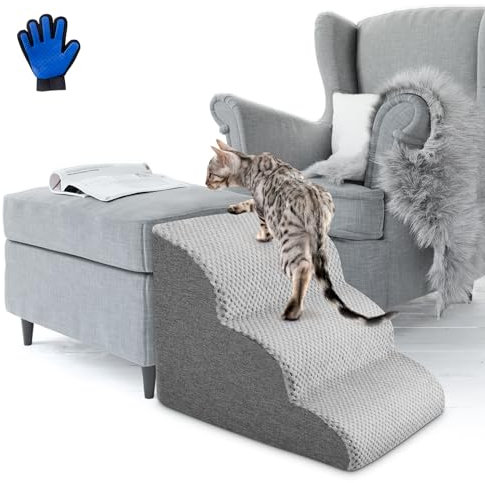 Escalera para Perro Sofá, Couleeur 3 Peldaños Rampa para Perros Esponja con Funda Tela ExtraíBle, Escalones para Perros De Espuma Alta Densidad Escalera para Subir Mascotas para Camas De Alta Y Sofá