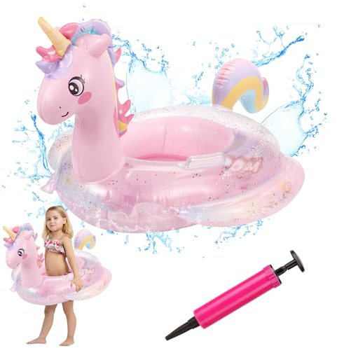 Vspek Einhorn Baby Schwimmring, Float Aufblasbar Schwimmhilfe Ring Mit Sitz, Aufblasbarer Pool Schwimmer, Doppelgriff und Schwimmsitz Pool Auftriebshilfegerät für Kleinkinder ab 6 Monate bis 3 Jahre