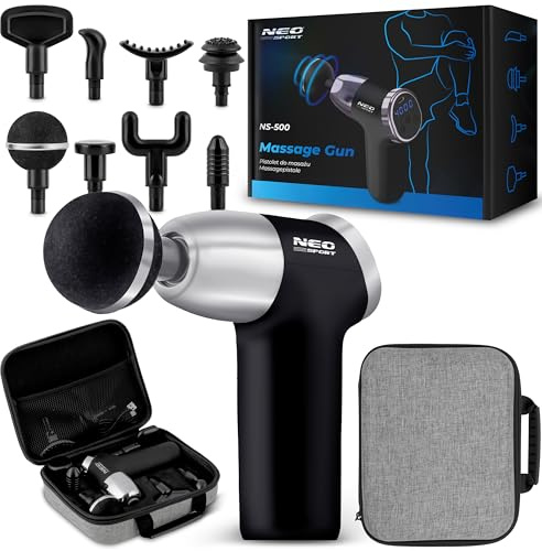 Neo-Sport Massagepistole Massage Gun Massagegerät 8 Aufsätze Massageköpfen Elektrische Handmassagegeräte Muskelmassage Leise Schwarz Silber