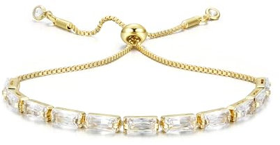CASSIECA Gold Armband Damen Weiß Zirkonia Kristall Tennis Armband für Frauen Geburtstags Muttertag Weihnachten Geschenk für Mama Freund Tochter Gold Schmuck Damen mit Box