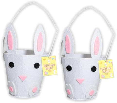 Naras Easter Baskets for Kids - 2x Felt Easter Bunny Basket - Easter Bucket, Easter Egg Basket, Easter Egg Hunt Bags, Easter Egg Hunt Basket for Kids, Easter Basket for Boys and Girls