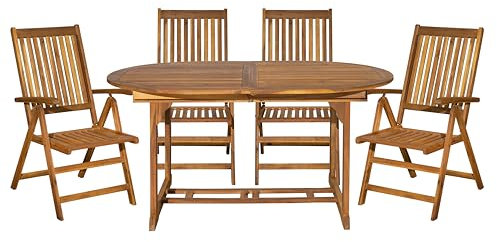 furnling Palermo Sitzgruppe Garten, Terrassenmöbel-Set 5-TLG., 4 verstellbare Stühle, 1 ausziehbarer Tisch, aus Akazie, Natur, 4 Personen, wetterbeständig, Gartenmöbel Set Holz