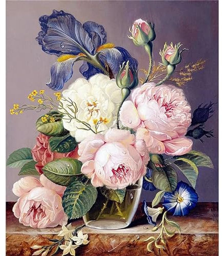 Peony Bouquet Diamond Painting Kits,DIY 5D Diamond Art Painting Kit Full Square Drill,70x90cm Gem Art Embroidery Cross Stitch Canvas Painting by Numbers for Adults Kids Living Room Bedroom Wall Decor