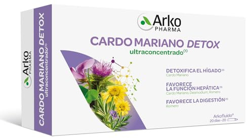 Arkopharma Arkofluido Mariendistel Detox, 20 Ampullen, Mariendistel und Rosmarin, hilft bei der Entgiftung der Leber, fördert die Leberfunktion, fördert die Verdauung, Nahrungsergänzungsmittel