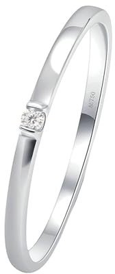 Skcess 18 Karat Weißgold Eheringe Weiß Diamant Runden, Damenring Einzelner Runder Diamant mit 0,015 ct Ring Damen Größe 49 (15.6)