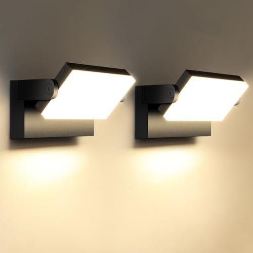 Kingwei 60W Applique Mural Exterieur/Intérieur 2 Pièces Blanc Chaud 3000K Noir Moderne Lampe murale Extérieur étanche IP65 avec 361° LED Panneau Rotatif Projecteur pour Garage terrasse entrée