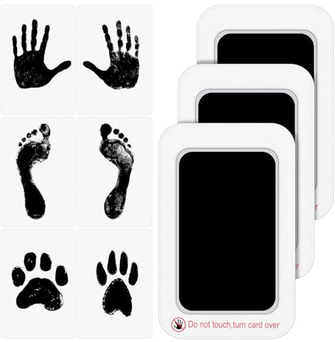 Romon Baby Handabdruck und Fußabdruck Set, 3 Pcs Fußabdruck Baby,Geschenk zur Geburt, Abdruckset für Neugeborene 0-6 Monate, Set, Hund, Pfotenabdruck Katze, Clean Touch Stempelkissen (S)