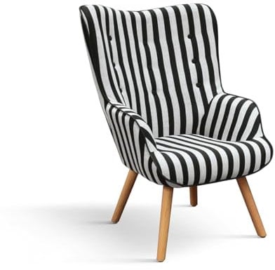 PAZZO DESIGN Fauteuil Umbertino, Ensemble D'un, Fauteuil Tissu, Pieds Bois, Noir et Blanc - id_2125