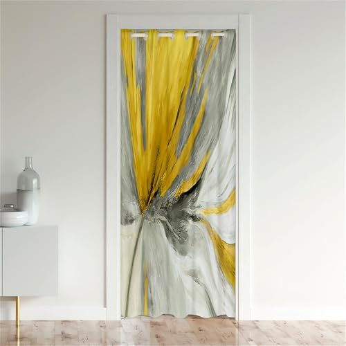 Odot Rideau Occultant avec Œillets - Imprimé Marbre 3D, Séparation de Pièce pour Porte Intérieur, Salon, Chambre, Fenêtre (120x200cm, Jaune Gris)