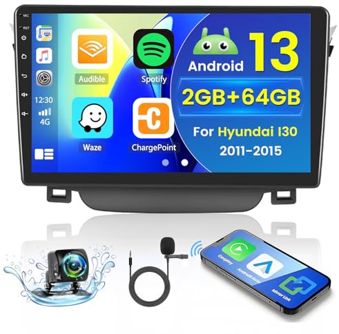 Hikity 2+64GB Android 15 Radio Coche para Hyundai I30 2011-2015 Radio Carplay Android Auto Inalámbrico, IPS 9 Pantalla Táctil con Cámara Trasera, Bluetooth Manos Libres, Navegación GPS, DSP, EQ