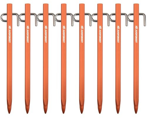 Zeltheringe, AVOFOREST Heringe erdnägel stabil, Heringe Camping, Zeltzubehör, Lange und robuste Erdnägel,ideal für normalen und harten Boden,20cm Ultraleicht Aluminiumlegierung (orange, 8)