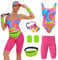 OPAEHJF 80er Jahre Outfit Damen Set,80er Jahre Workout Kostüme für Damen,mit Bauchtasche, Sonnenblenden Hut, Handgelenkbänder, für Halloween Karneval Cosplay Kleidung (M)