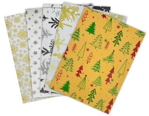 Seidenpapier Weihnachten zum Verpacken von Geschenken: Festliches Design, 25 Stück, 5 verschiedene Muster, Seidenpapier, 50 x 35 cm, für Weihnachtsfeier-Dekoration