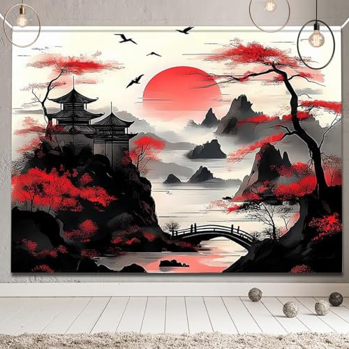 APROPHIC Schlafzimmer Wald Wandteppich Schwarz & Weiß Aquarell Landschaft Bäume Sonnenuntergang Dunkel Große Wohnzimmer Ästhetisch Art Deco 150x130cm