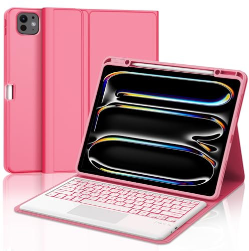 WINCHKING Clavier pour iPad Pro 6 ème - Coque Clavier pour iPad Pro 12,9 Pouces (6ème / 5ème / 4ème / 3ème), Trackpad Multi-Touch,Rétroéclairage 7 Couleurs, AZERTY, (Bégonia Rouge)
