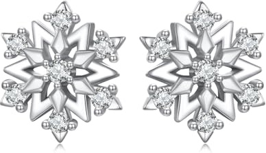 Qings Schneeflocken Ohrringe für Frauen 925 Sterling Silber Weihnachten Winter Eis Blume Zirkonia Baumeln Ohrringe Geburtstag Geschenke für Damen