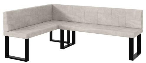 MEBLINI Eckbank für Esszimmer - Küchenbank - Essecke - Sitzecke Küche - Peter - U-Beine 142x196x87cm Links - Beige Samt