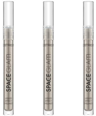 Catrice Space Glam Liquid Effect Eyeliner, Nr. 010, Silber, langanhaltend, Expressergebnis, hochpigmentiert, vegan, ohne Mikroplastikpartikel, Nanopartikel frei, ohne Parfüm, 3er Pack (3x1.4ml)