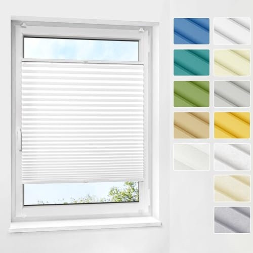 Jalousiescout Elegance Plissee, Premium Klemmfix, Metal plisseehalter ohne Bohren nach Maß, 12 Farben, 3 Profilfarben, Breite 30-129 cm, Höhe 40-230 cm, Plisseerollo innen, Fensterrollo Sonnenschutz