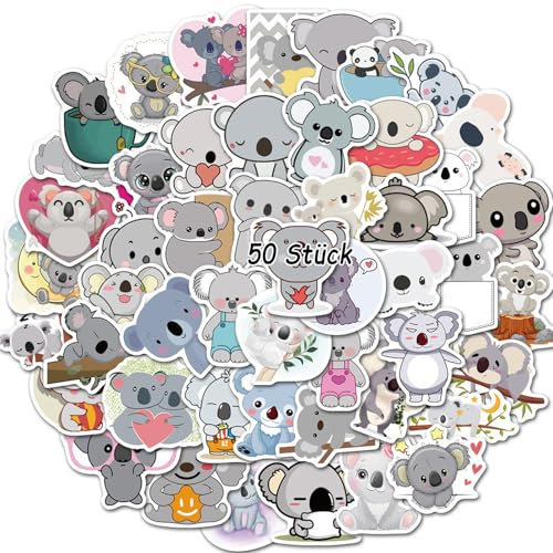 50 Stück Niedliche Koala Tiere Aufkleber, Graffiti Vinyl Sticker, Tier Sticker, Aufkleber für Kinder für Auto Motorräder Laptop Fahrrad Skateboard Snowboard Gepäck Aufkleber und Mehr