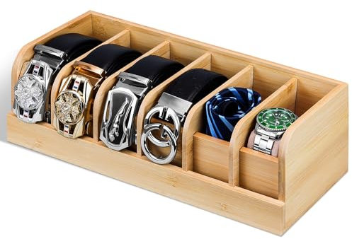 Niciksty Organizer per Cintura in Bambù, 6 Scomparti, Espositore per Cintura da Uomo, Portacinture-Porta Cintura in Bambù per Armadio e Cassetto per Armadio e Cassetto