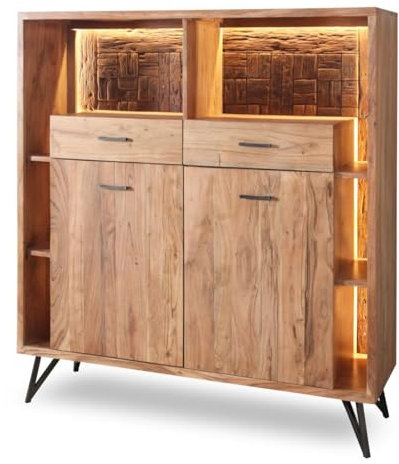 WOLF MÖBEL WOOD YOU LIKE Hudson Highboard mit 2 Türen / 2 Schubladen/Beleuchtung
