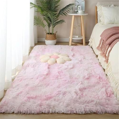 Highdi Rectangle Tapis de Salon à Poils Longs Tapis Doux Moelleux Couleur Unie Grand Tapis de Chambre Antidérapant Confortable Moquette Shaggy pour Salon Couloir Baie Vitrée (Rose,40x60cm)