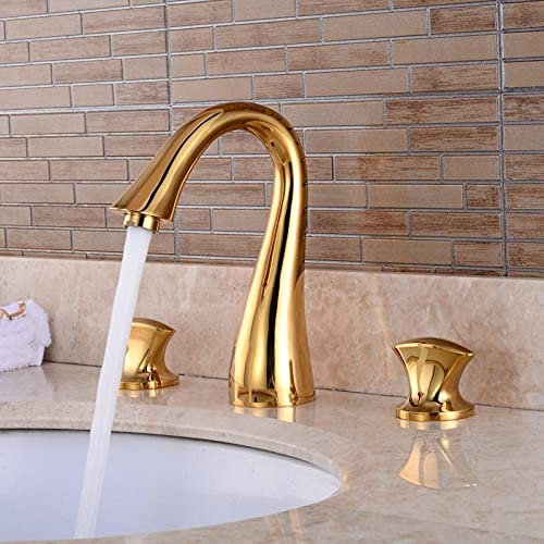 Lampe Badezimmer Waschbecken Wasserhahn, Öl eingerieben schwarz Badezimmer Wasserhahn Wasserhahn Antik Messing 3 Stück Set Wasserhahn vergoldet Zwei Griff Jaws Wasserhahn S-508H (Farbe: S508G) (S580H