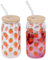 levandeo 2er Set Trinkglas 500ml Erdbeere Glas-Strohhalm Bambusdeckel Trinkbecher Sommer