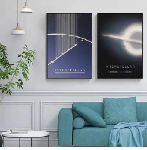 LMAIWANG Minimalistisches Interstellar-Filmplakat, abstrakter Leinwanddruck, Schwarzes Loch durch den Weltraum, Wandkunst, moderne Heimdekoration, 40 x 60 cm x 2 Rahmen