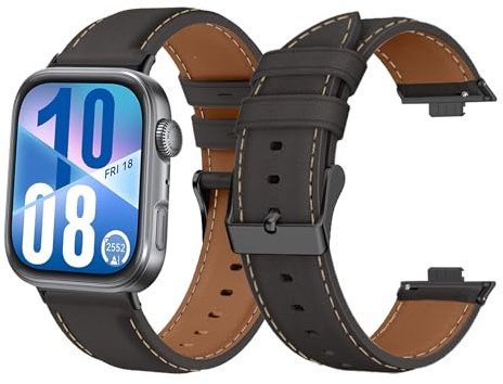 Leder Armband für Huawei Watch Fit 5/5 Pro/Huawei Watch Fit 4 Pro/Fit 4/3 | PU Leder Uhrenarmband Ersatzarmbänder für Damen Herren, Schwarz