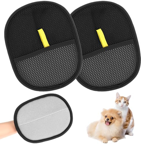 QWORK® 2 Stück Doppelseitige Tierhaarentfernung Handschuhe, Haustierpflege Handschuhe, für Katzen, Hunde, Andere Pelzige Haustiere
