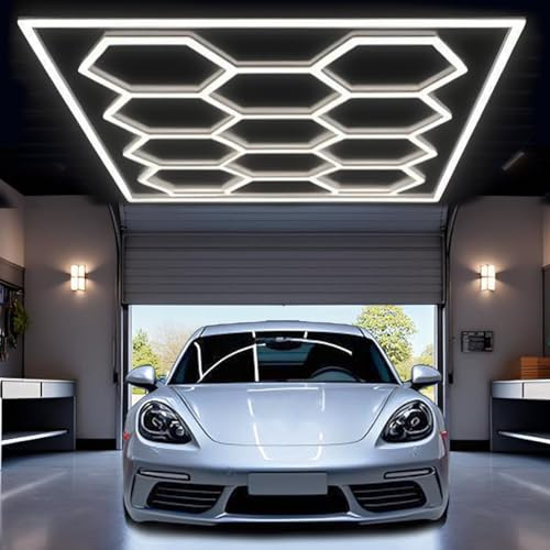 SJDUYD Sechseckige LED-Beleuchtung, 5/14 Lichter, 120 Lumen, 6500 K, reines Weiß, modulares Wabendesign für Autopflegegeschäft, Garage, Werkstatt, Fitnessstudio, Schönheitssalon 14 hex