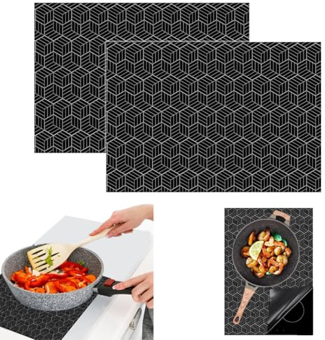 Ruayia 2 Stück Silikon Schutzmatte für Induktionskochfelder, 25 x 35CM Hitzebeständige Rutschfeste Unterlage, Magnetisch Induktionsschutzmatte Induktion Herdschutz Matte Kratzschutz Induktionsherde