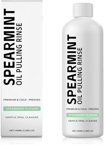 QOCUILC 100ml Spearmint Oil Pulling Rinse,Natural Mouthwash,Spearmint White Oil Pulling Rinse,Fresh Breath,Oral Care