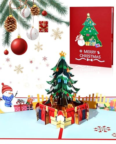 HUVZOR 1 pezzo 3D Cartoline di Natale, Biglietti Auguri Natale 3D Pop-Up Christmas Cards Colorato Set di Cartoline Natale Xmas Regalo di Natale per Bambini Amici Famiglia（A）
