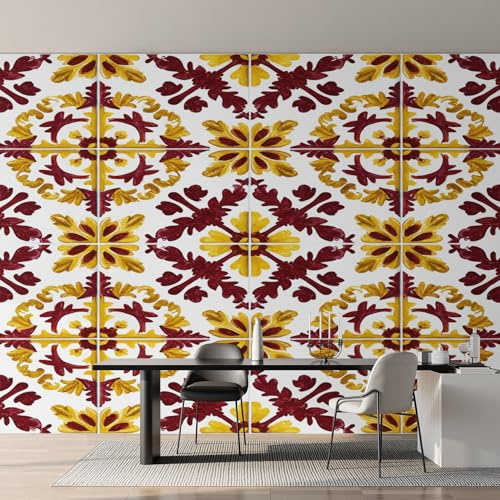 Generisch Fototapete Fliesenoptik Marokkanisch Wohnzimmer Tapete Geometrisch Blumen Tapeten, Vliestapete Schlafzimmer Motivtapeten, Wandtapete Wanddeko 200 x 140 cm (B x H) Y&W5