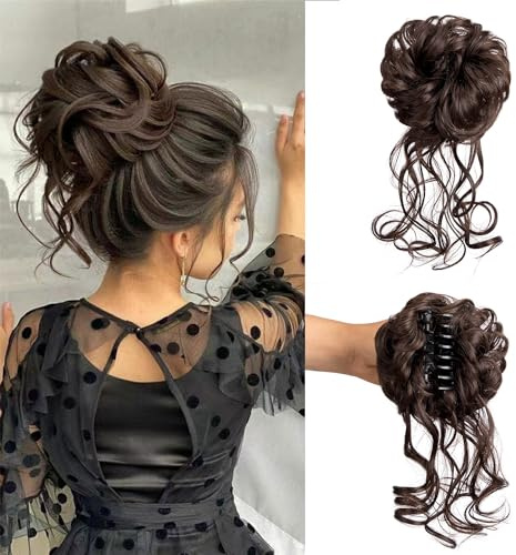 Haarteil für Hochsteckfrisuren, Klaue, Dutt, Haarteil, elastischer Kordelzug, synthetische Claw Clip Messy Bun Hair Piece Tousled Updo Hair Buns Extension für Damen (Dark Brown3)