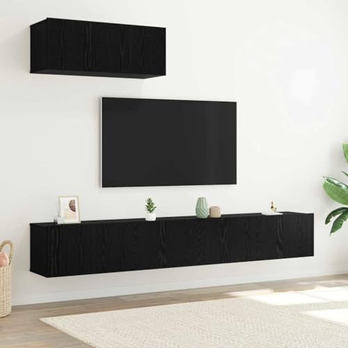 HaoChrymec 3-teiliger TV-Schranksatz Aus Spanplatte, Wandmontiert, Fernsehregal, TV Schrank Schwarz, Für Wohnzimmer, Sideboard Hängend, Matt Schwarz, 100 x 30.5 x 30 cm