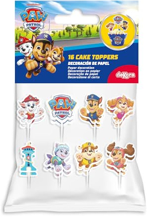 dekora, Kuchendekorationen Patrulla Canina, Set zum Dekorieren von Cupcakes und Kuchen, ideal für Kindergeburtstage, 8 Modelle, 16 Stück aus Papier