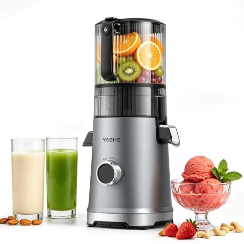 3-in-1 Cold Press Juicer, YASHE 152 mm Extra Large Feed Chute Juicer Machine for Whole Fruits & Vegetables, 600W Slow Masticating Juicer with Nut Milk & Sorbet Function, Easy to Clean, BPA-Free