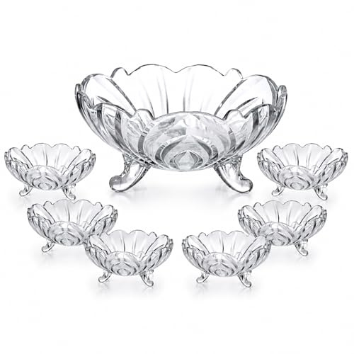 Reldor Crystal Clear Glass Bowl Set Dessert Bowls, Decorative Serving Bowls for Fruit, Salad, Trifle, Ice Cream, Snacks, Pudding & Table Centrepiece (Pack of 7)