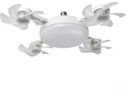 Ventilador de techo LED, bombilla E27 con control remoto, elegante, regulable, eficiencia energética, 3 velocidades, creativo, dormitorio, sala de estar para iluminación (cuatro cabezas)