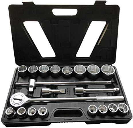 Beast Coffret 20 pièces avec Douilles 12 Pans 3/4 de 19 à 50 mm avec Cliquet Réversible Spécial Poids Lourd - Valise de Transport Inclus - Outils Professionnels