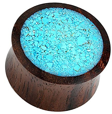 Piersando Ohr Plug Piercing Flesh Tunnel Ohrplug Ohrpiercing Organic Double Flared Holz Inlay Türkis Braun
