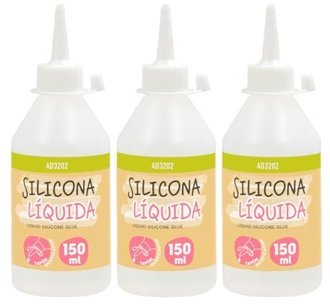 SILICONA LÍQUIDA QUIJOTE PAPER WORLD - Transparente para goma eva, papel, cartón, cuero, tela y madera. Ideal para manualidades. Uso escolar y de oficina - PACK 3-150ml