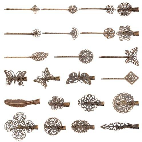 PandaHall Elite 23 Stück Vintage Haarspangen Haarnadeln Haarspangen Klemmen Bobby Pin Blatt Blume Schmetterling Haarspange 23 Stile für Mädchen und Frauen Antique Bronze