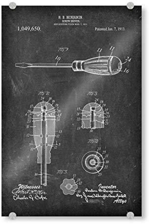 artboxONE Acrylglasbild 45x30 cm Schwarzweiß Schraubendreher Patent (Tafel) - Bild zimmerei fachmann patent