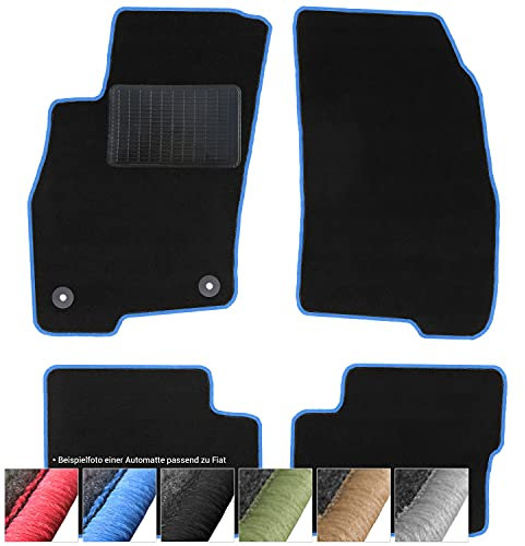 moto-MOLTICO Fußmatten Auto - Velours Autoteppiche passend für FIAT Albea Grande Punto - 4-teiliges Set - Schwarze Automatten mit Blauen Ziernähten