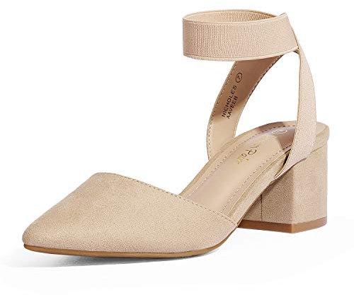 DREAM PAIRS Womens Low Mid Block Heels Mary Jane Ladies Ankle Strap Court Shoes Sandals,Size 6.5,Nude/Suede,NICHOLES